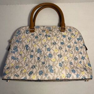 Michael Kors Cindy Satchel handbag. Vanilla with blue/yellow flowers.